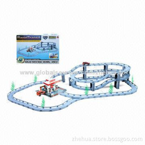 Educational DIY electric toy track, color box with electric rail and car
